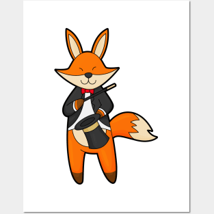 Fox as Magician with Magic wand & Hat Posters and Art